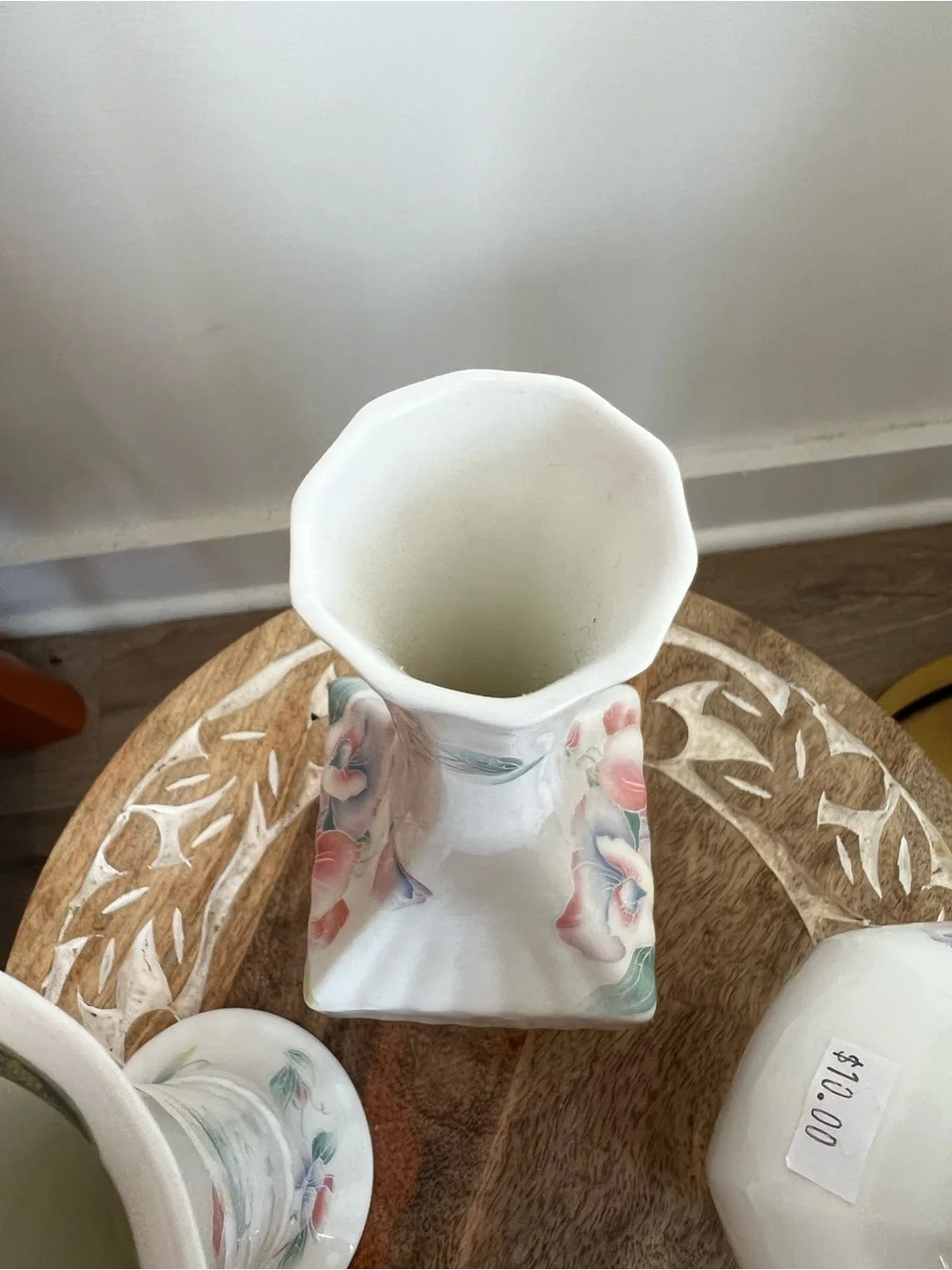 Lot of 3 Aynsley Floral Porcelain Accent Vase - White with Pink & Blue Flowers